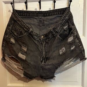 SHEIN Black Distressed Jean Shorts